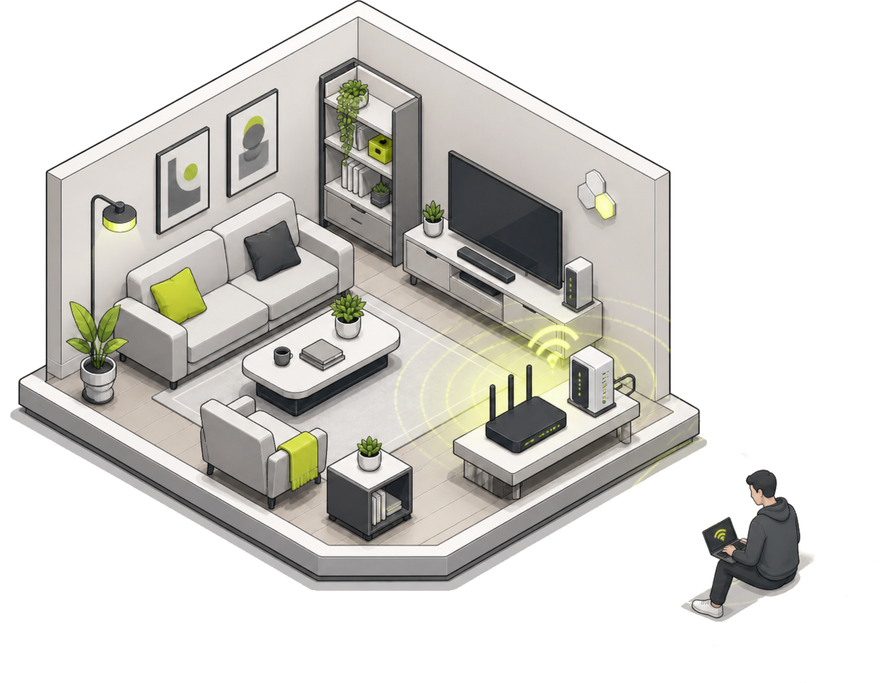 Isometric home Wi-Fi sharing scene